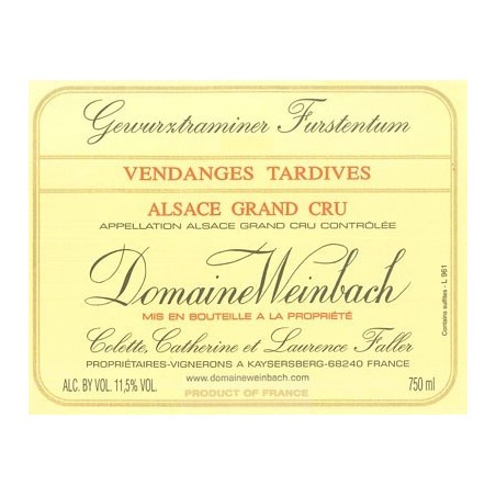 Gewürztraminer Fürstentum Late Harvest 2015 - Domaine Weinbach