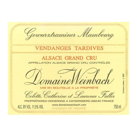 Gewürztraminer Mambourg Vendanges tardives 2015 - Domaine Weinbach