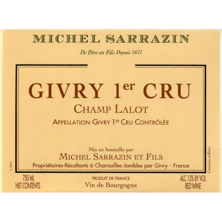 Givry Blanc 1er cru Champ Lalot   Michel Sarrazin et Fils